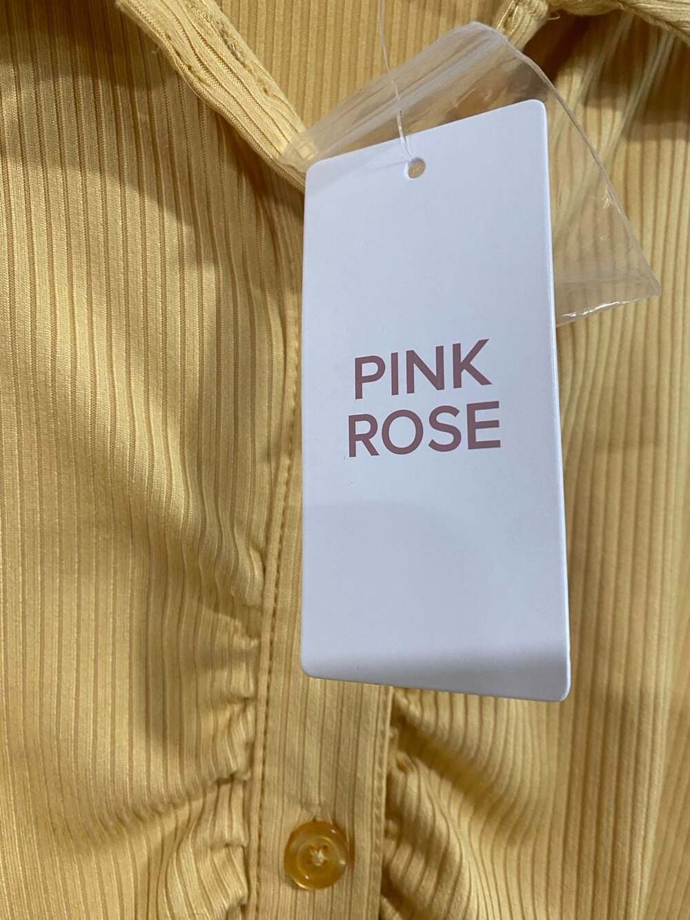 Pink Rose Ribbed Button-Up Ruched Mini Dress Yellow Size S - Picture 4 of 8